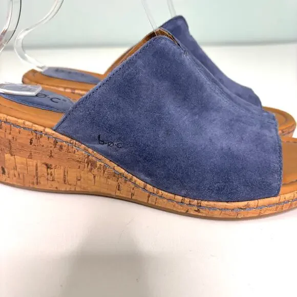 Boc Blue Suede Cork Wedge Sandals 9 - Picture 3 of 11